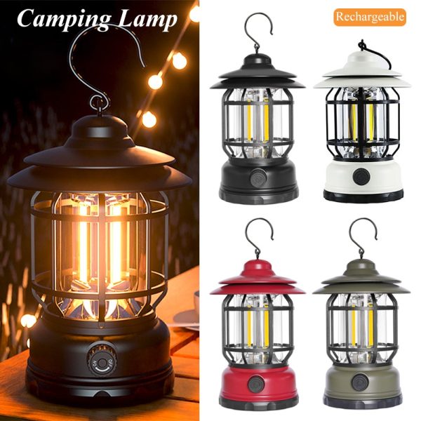 Product Specification Product Name: Retro Camping Lamp Material: ABS (China) Available Colors: Black, Army Green Light Color: Warm Light Size: Approximately 96mm × 166mm Weight: Approximately 240g Lighting Gear: 2-Speed Dimming (High and Low Light Modes) Waterproof: Life Waterproof Power Supply Mode: 3×AA Batteries (Not Included) Applicable Scenarios: Emergency lighting, outdoor activities, camping, etc