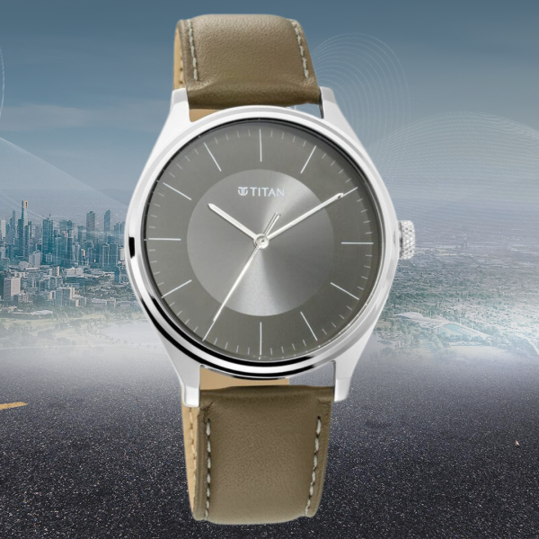 Titan Urban Edge Lustrous Olive Dial Leather Watch- (NP1802SL08)